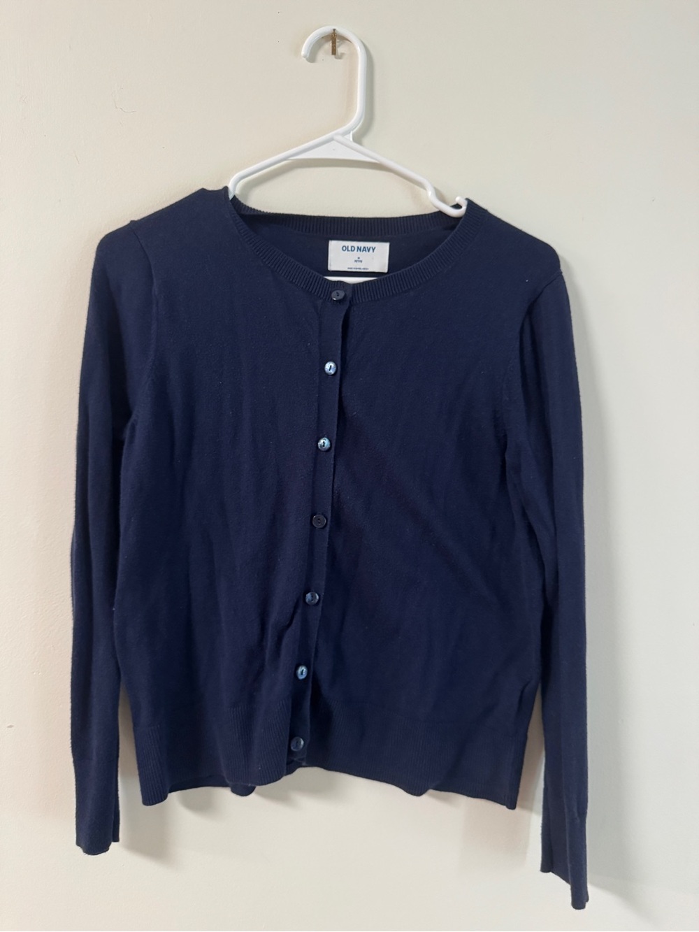 Old Navy Navy Crewneck Button-Up Cardigan Sweater